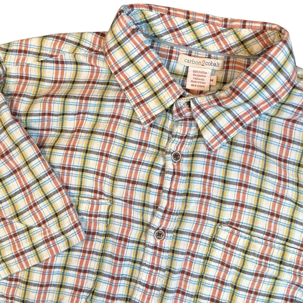 Carbon 2 Cobalt Button Up Shirt Medium Green White Plaid Short Sleeve‎ Mens
